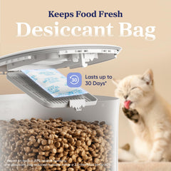 Pawsync desiccant 3-month supply installed in a feeder for ongoing freshness