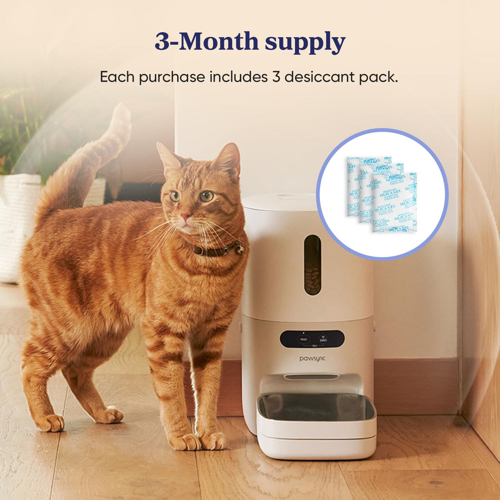 Pawsync desiccant installed inside a pet feeder keeps food dry