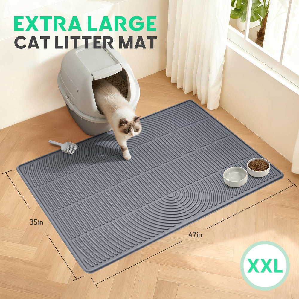 Pawtasy non-slip litter mat stays in place on wood or tile.