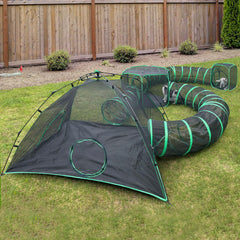 Pawtenda Outdoor Cat Camp tents and tunnels enable safe outdoor exploration.