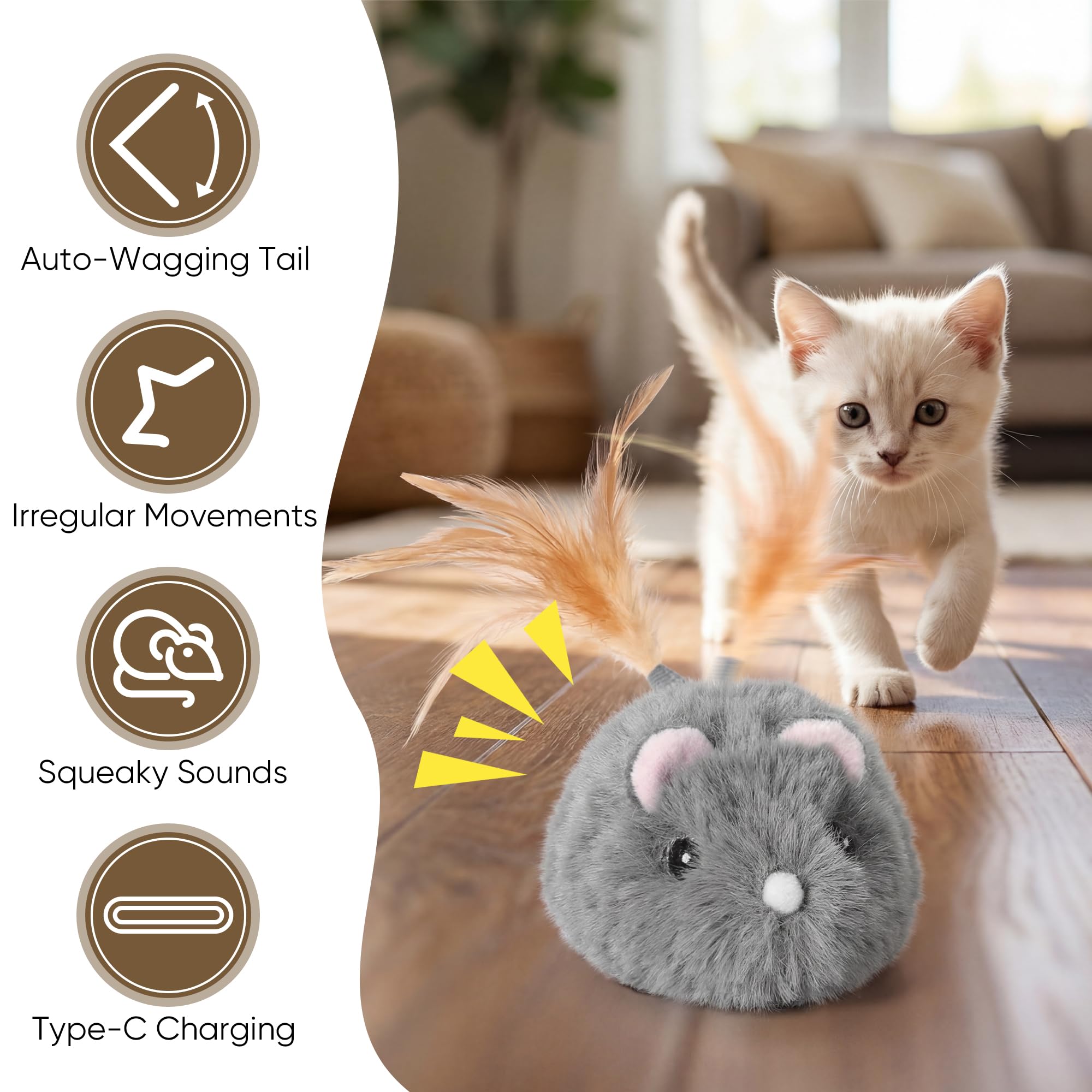 Pawthquake squeaky-movement cat toy activates natural play cues.