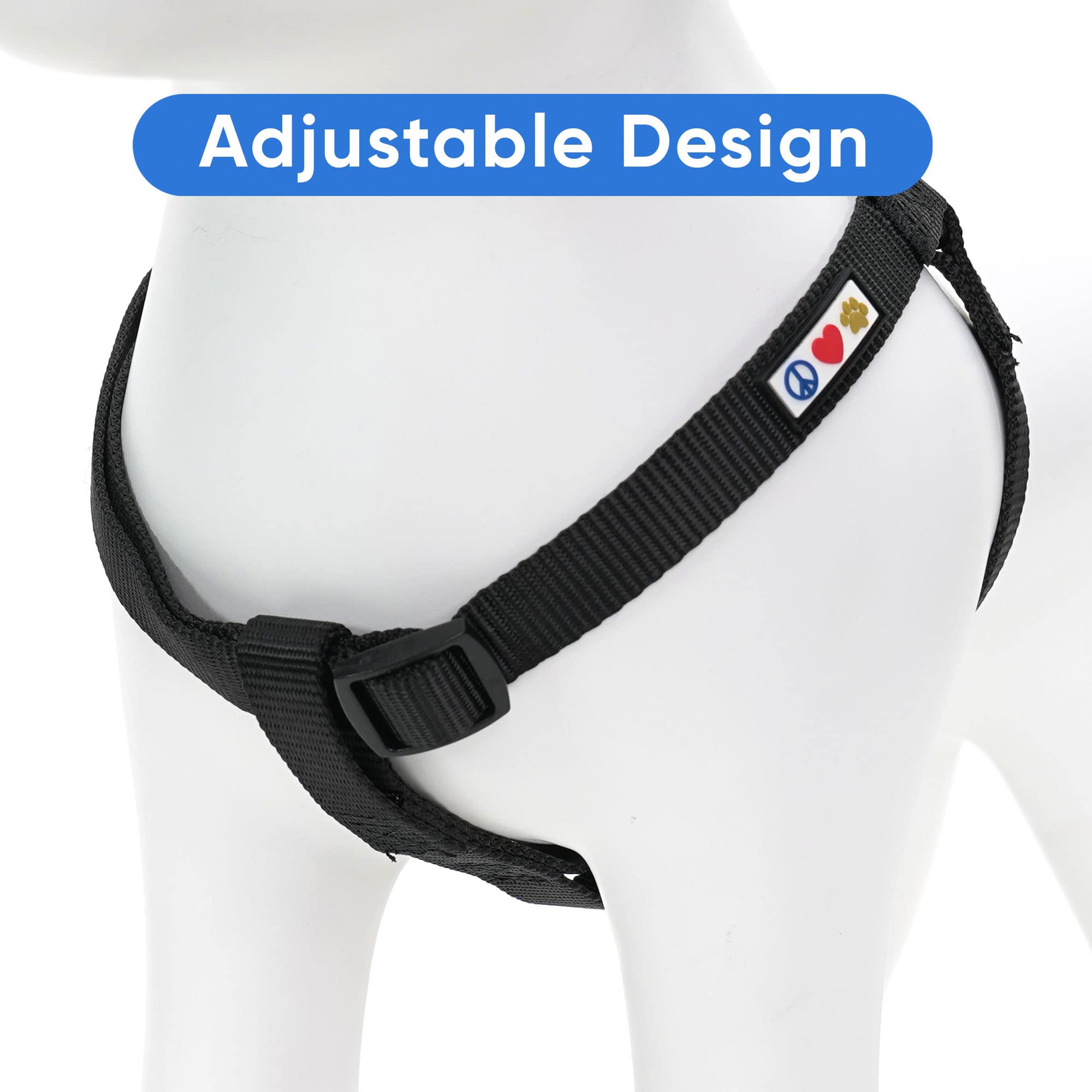 Pawtitas Solid Step-in Harness no-pull design helps reduce pulling.