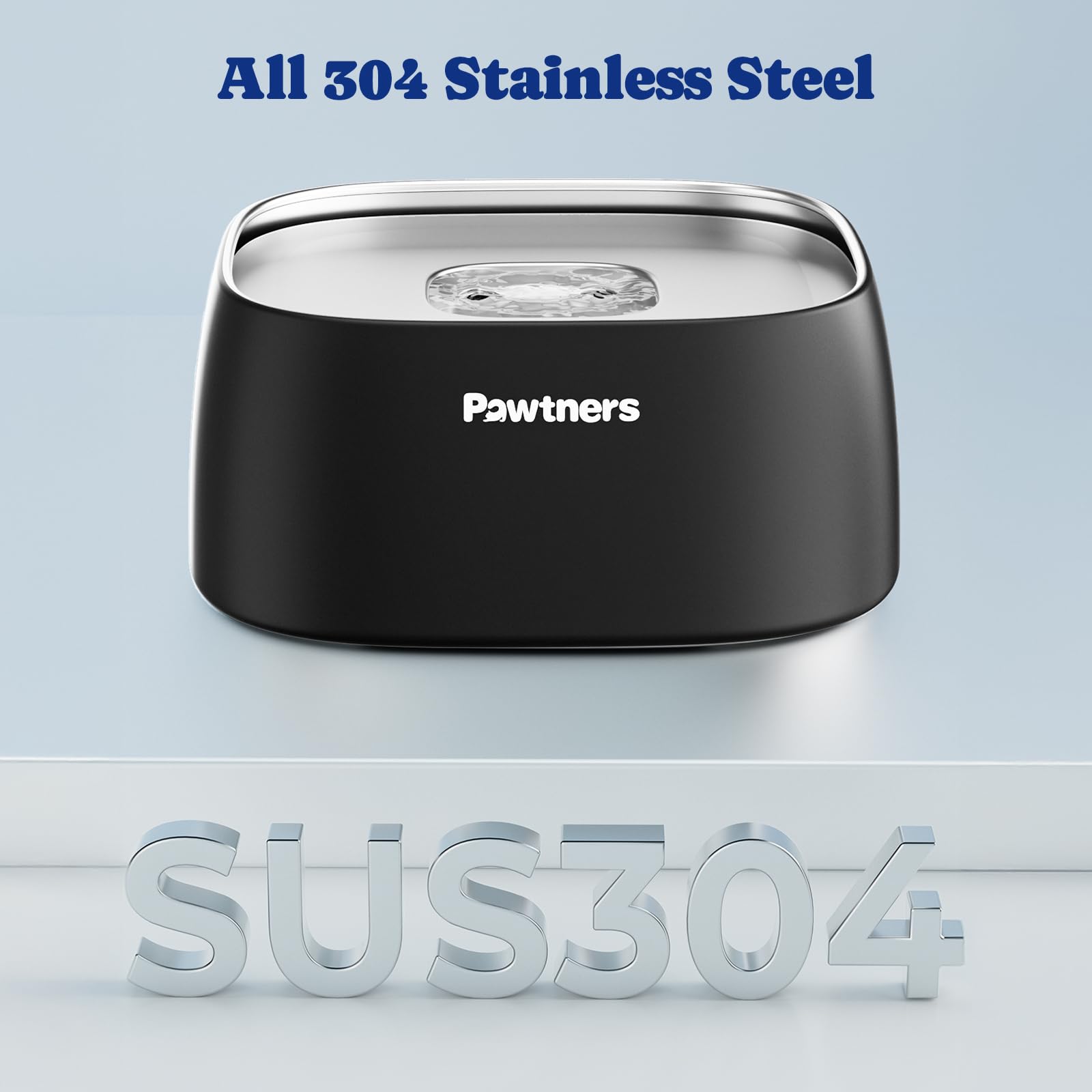 Pawtners 304 stainless steel dog bowl resists stains and odors.