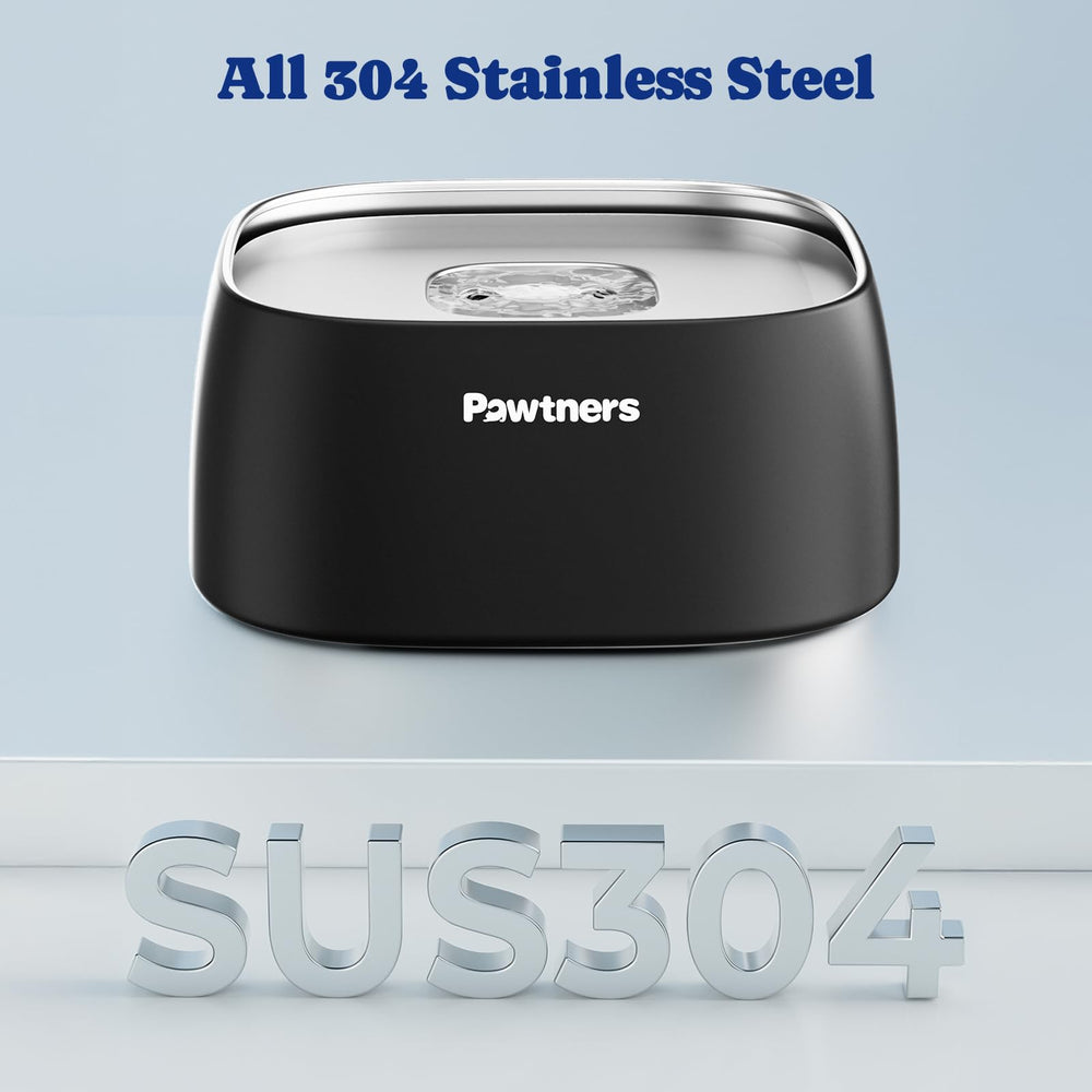 Pawtners 304 stainless steel dog bowl resists stains and odors.