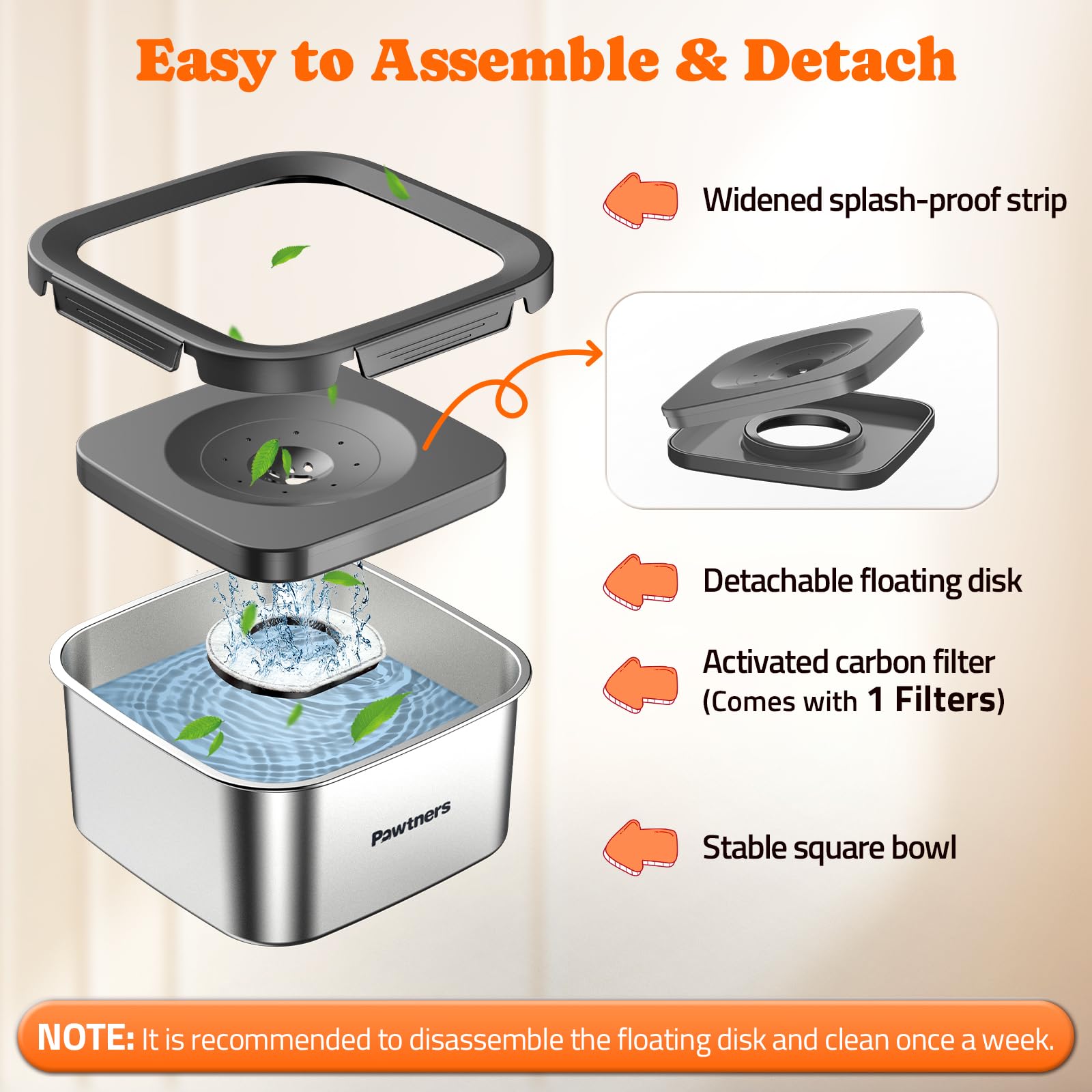 Pawtners activated carbon filter improves water odor and freshness