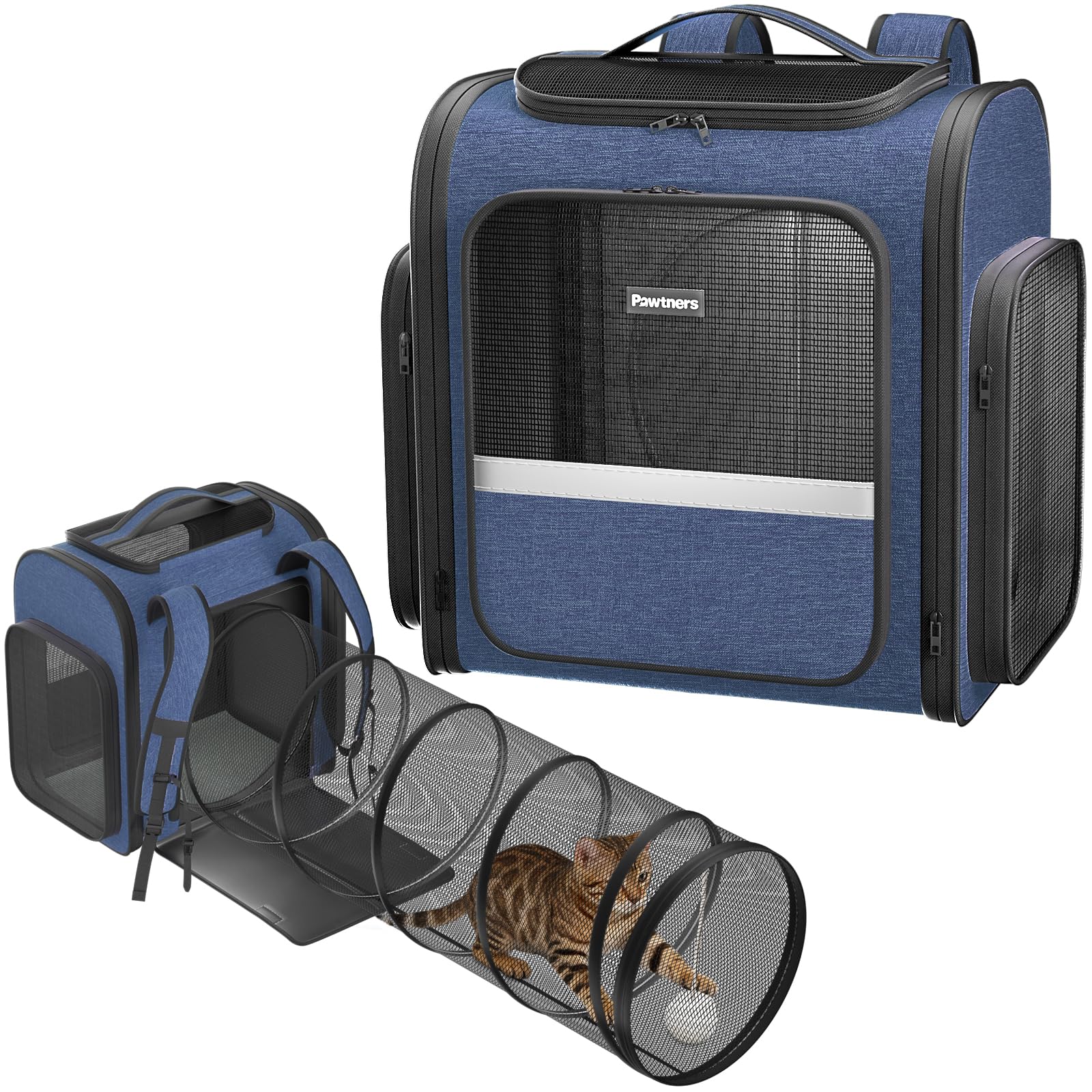 Pawtners cat backpack expandable-tunnel allows more play space during travel.