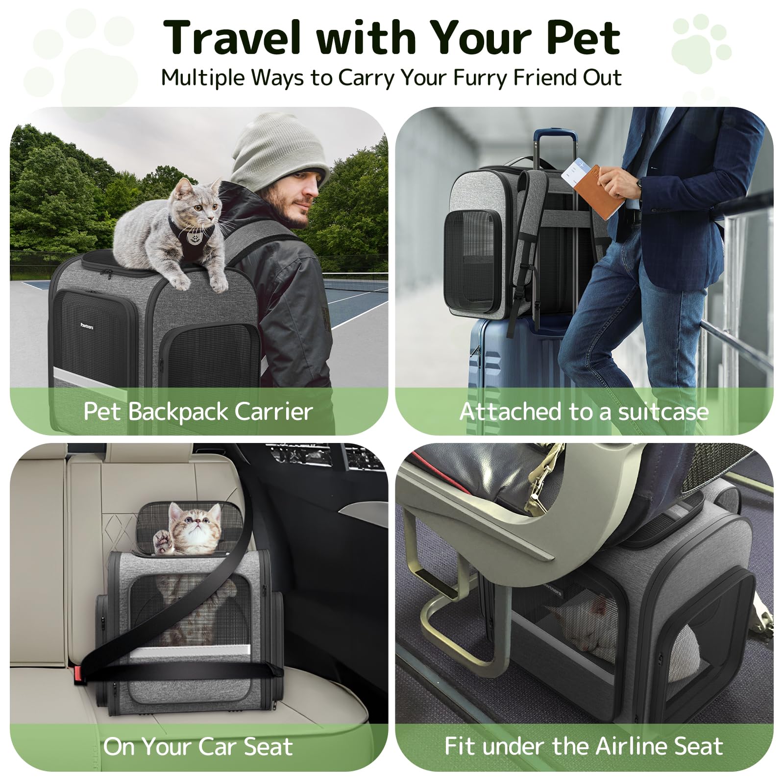 Pawtners cat backpack padded back panel enhances comfort during travel