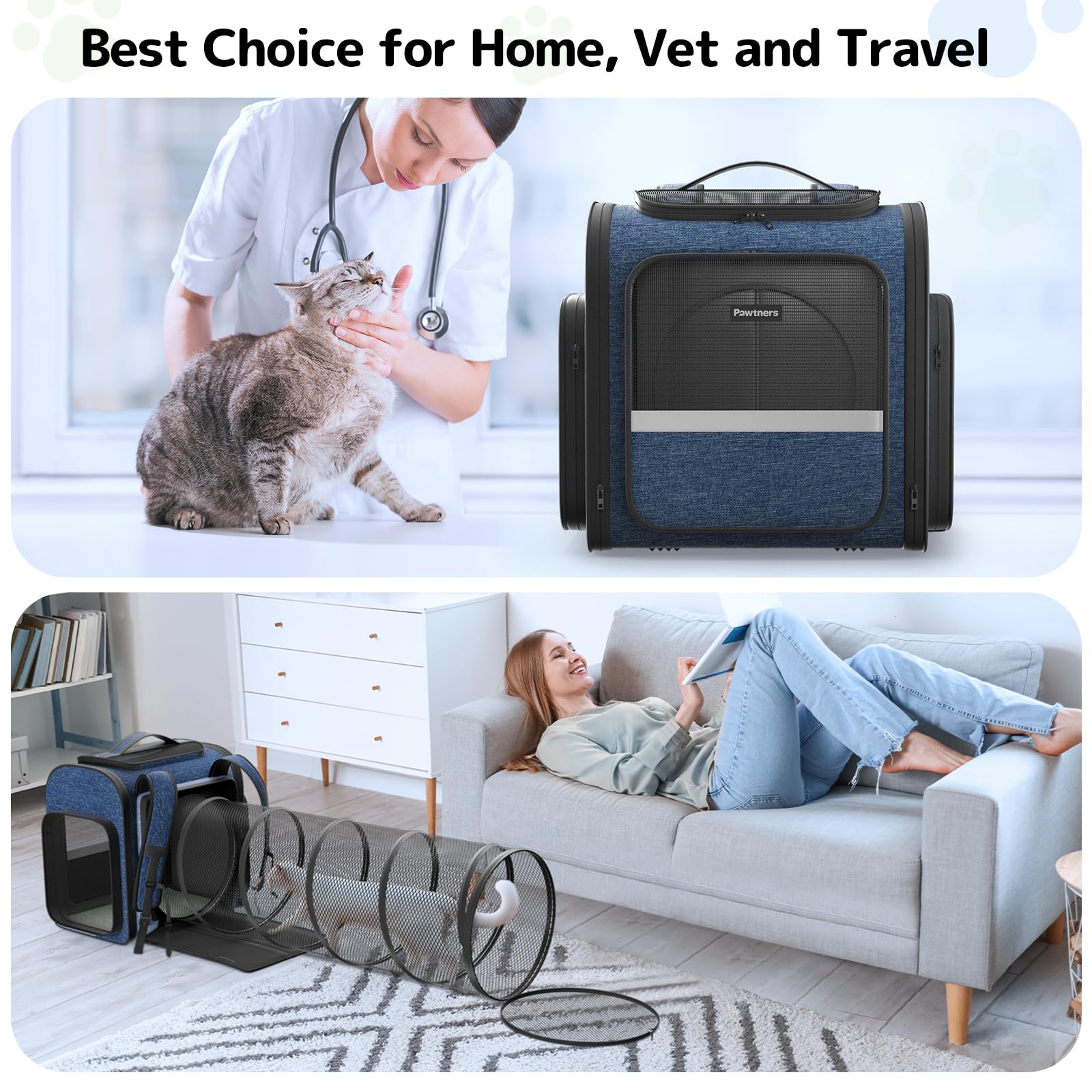 Pawtners cat backpack top-vented-opening lets pets look outside safely.