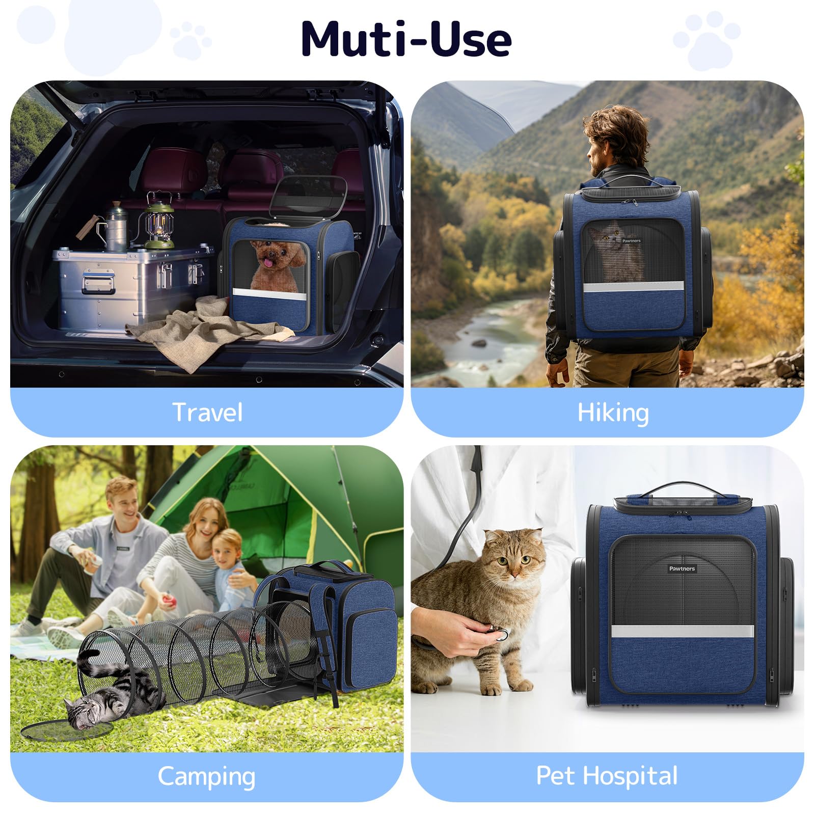 Pawtners cat backpack travel-side-view highlights compact, convenient design.