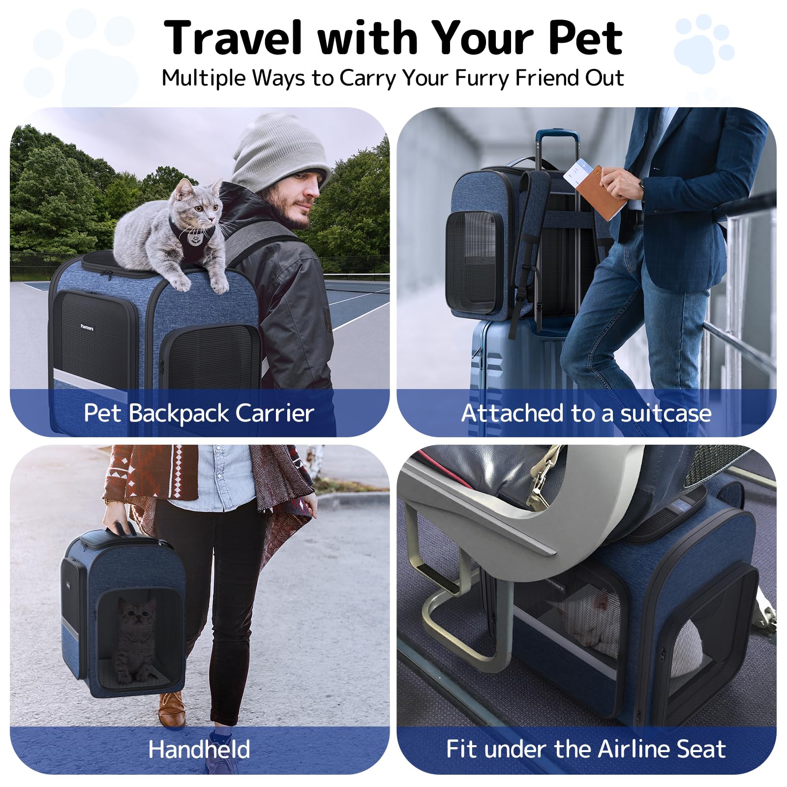 Pawtners cat backpack widened-padded-shoulder-straps boost comfort on journeys.