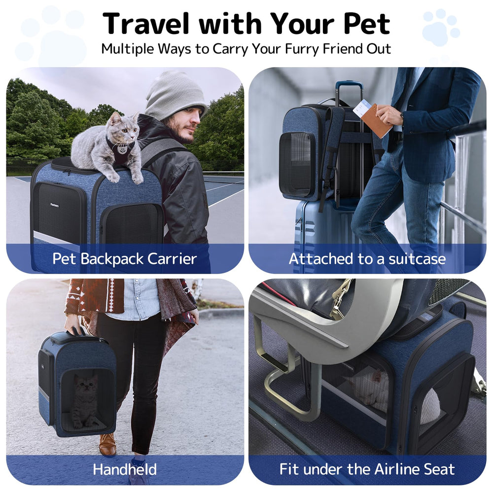 Pawtners cat backpack widened-padded-shoulder-straps boost comfort on journeys.