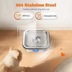 Pawtners fountain with quadruple filtration helps remove odors and particles for fresher water.