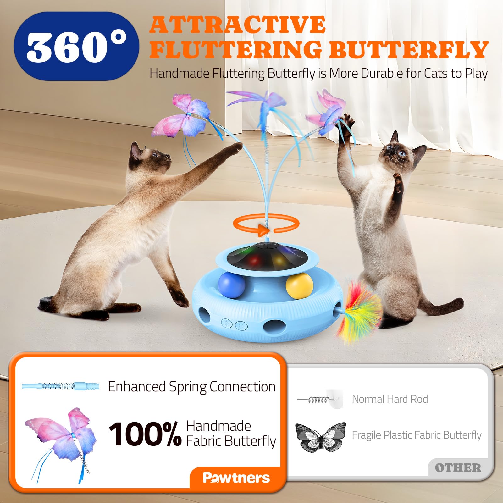 Pawtners feather wand with unpredictable flicks for playful bursts