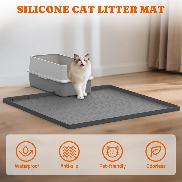 Pawtners large litter mat with edge-raised design keeps spills contained and floors protected.