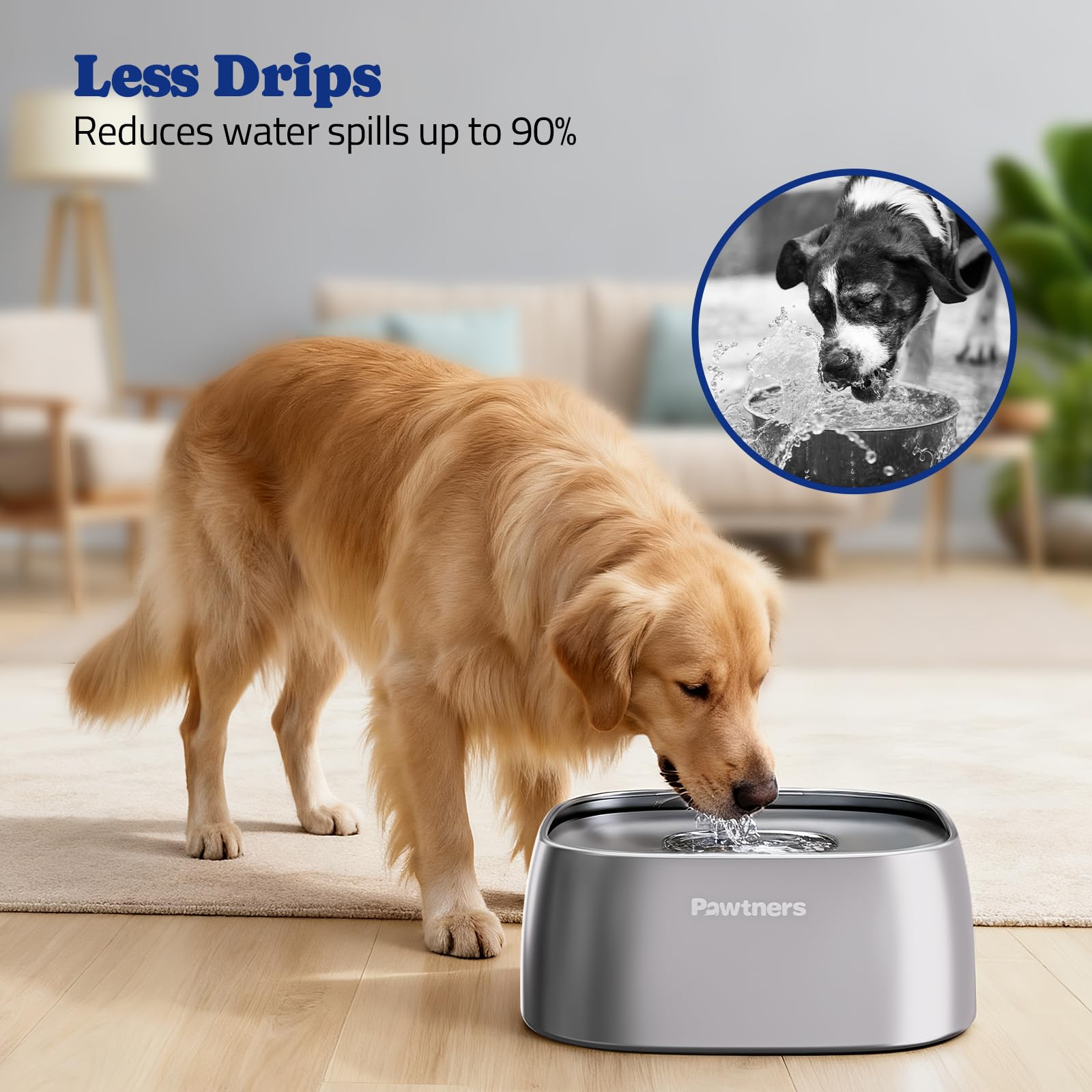 Pawtners floating disk design shown inside the bowl for leak prevention