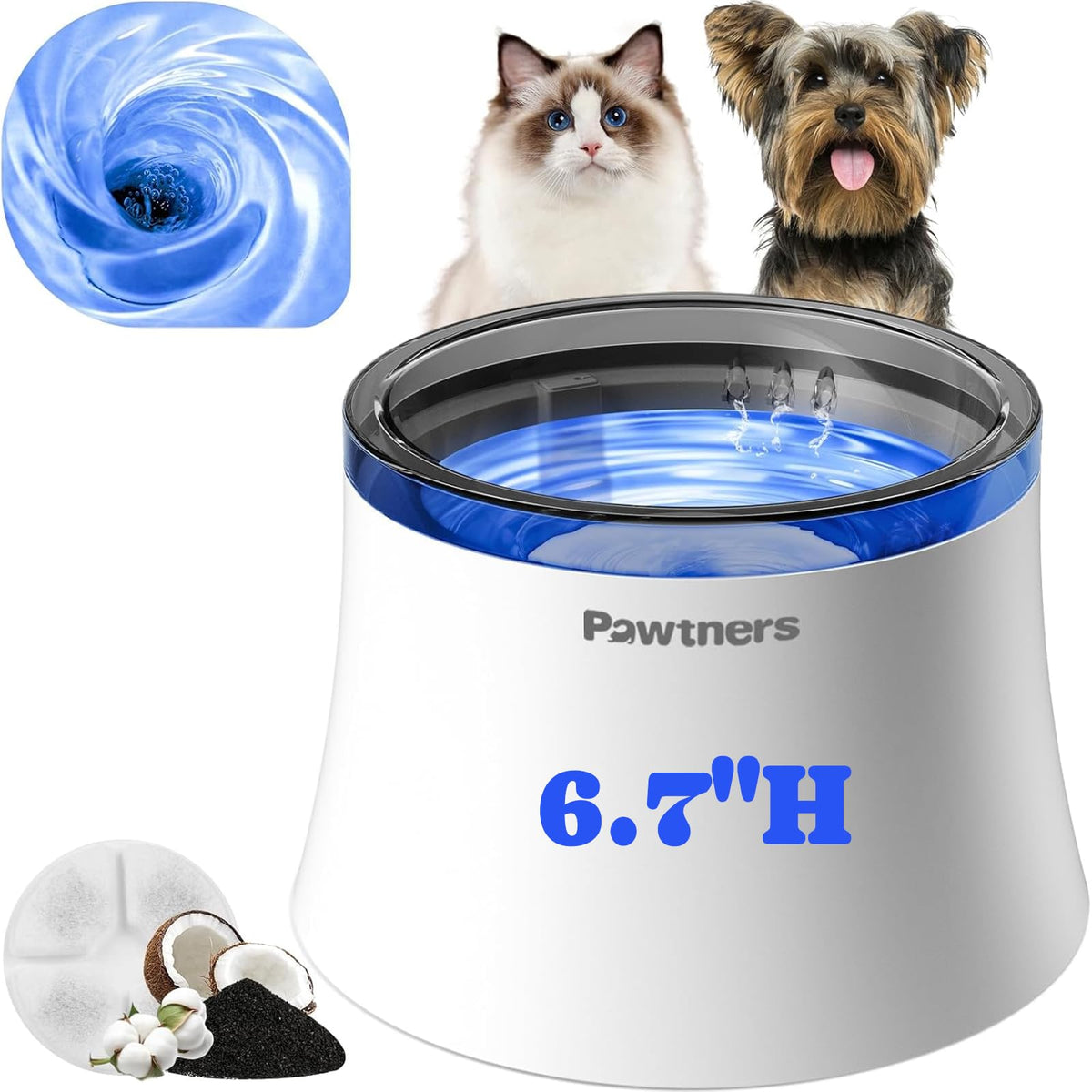 Pawtners vortex-filter fountain in action for clean drinking water