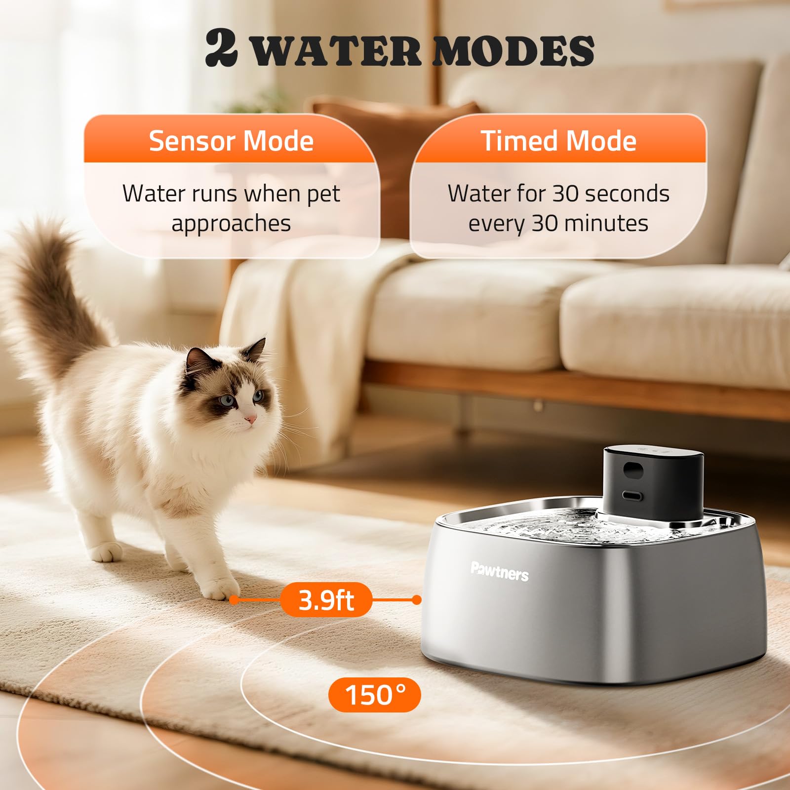 Pawtners smart indicator shows status and hydration at a glance.