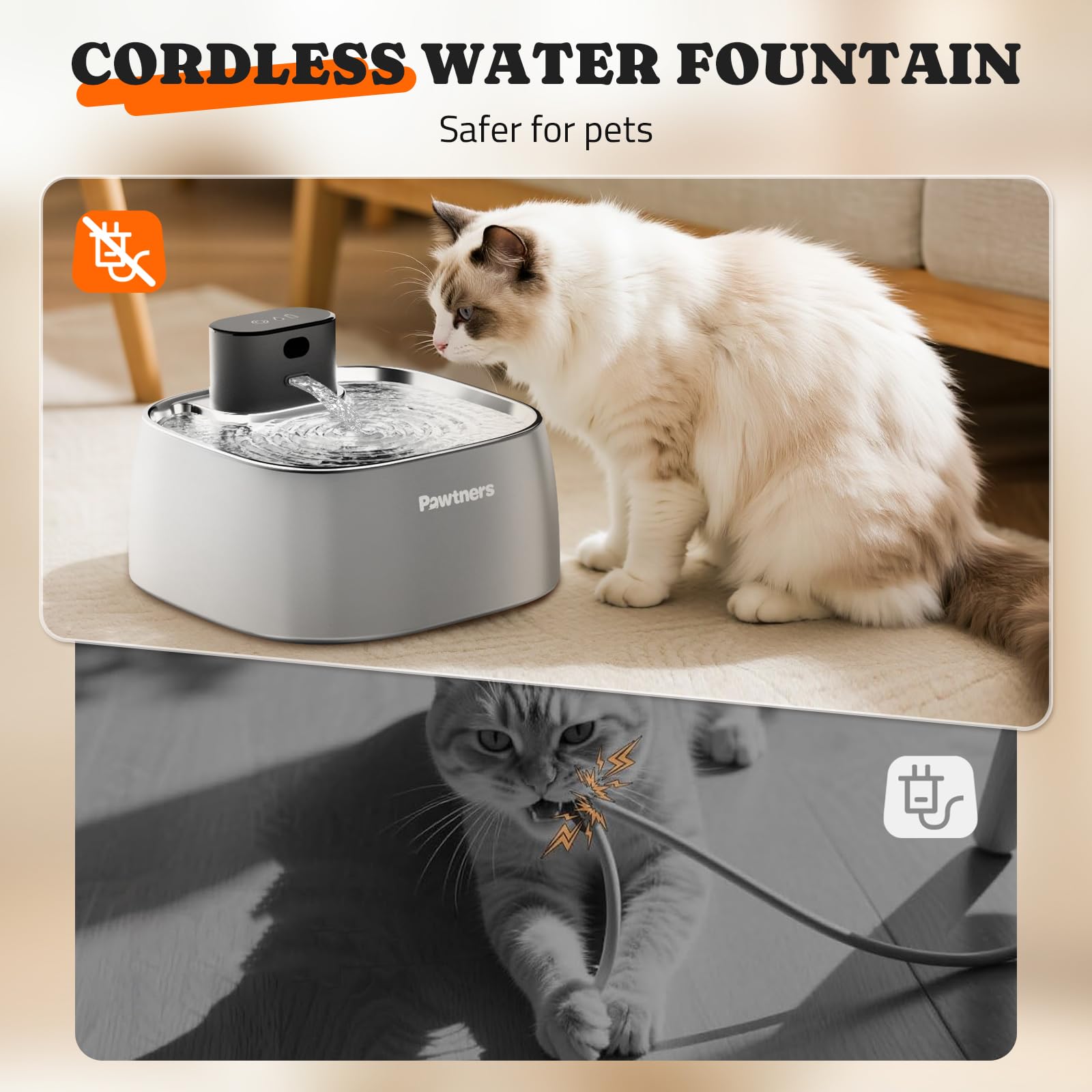 Pawtners stainless steel body offers durability and simple cleaning.