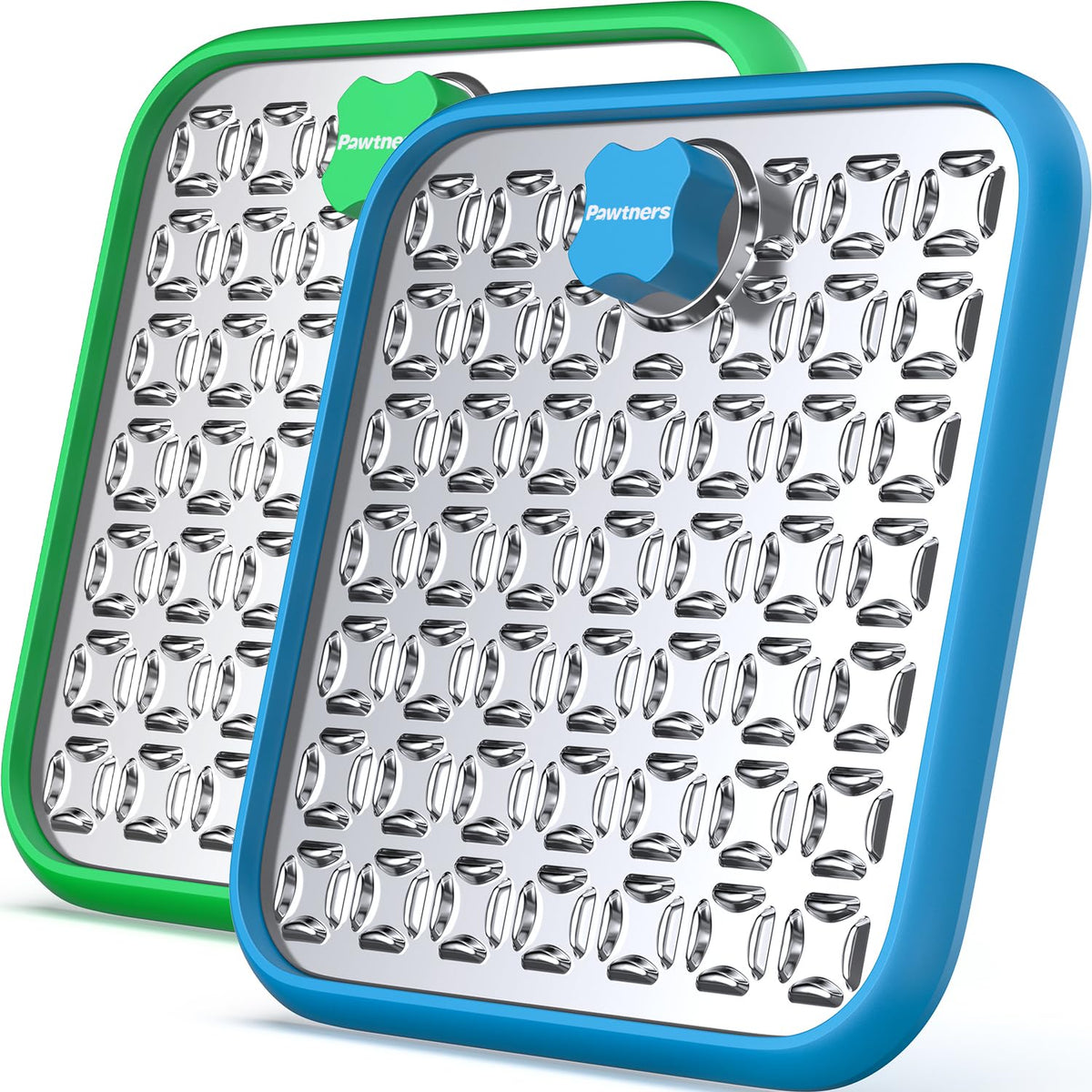 Pawtners stainless steel lick mat on crate promotes calm feeding.