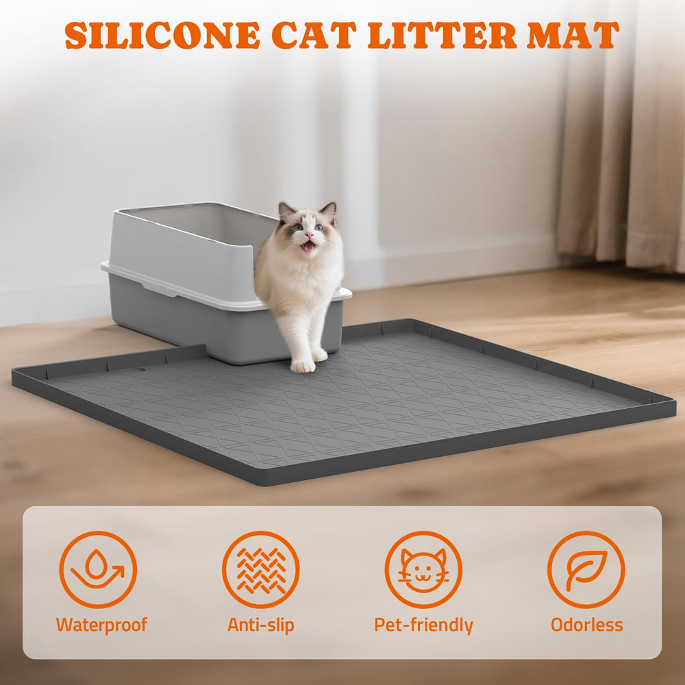 Pawtners waterproof mat with raised edges protects floors from spills.