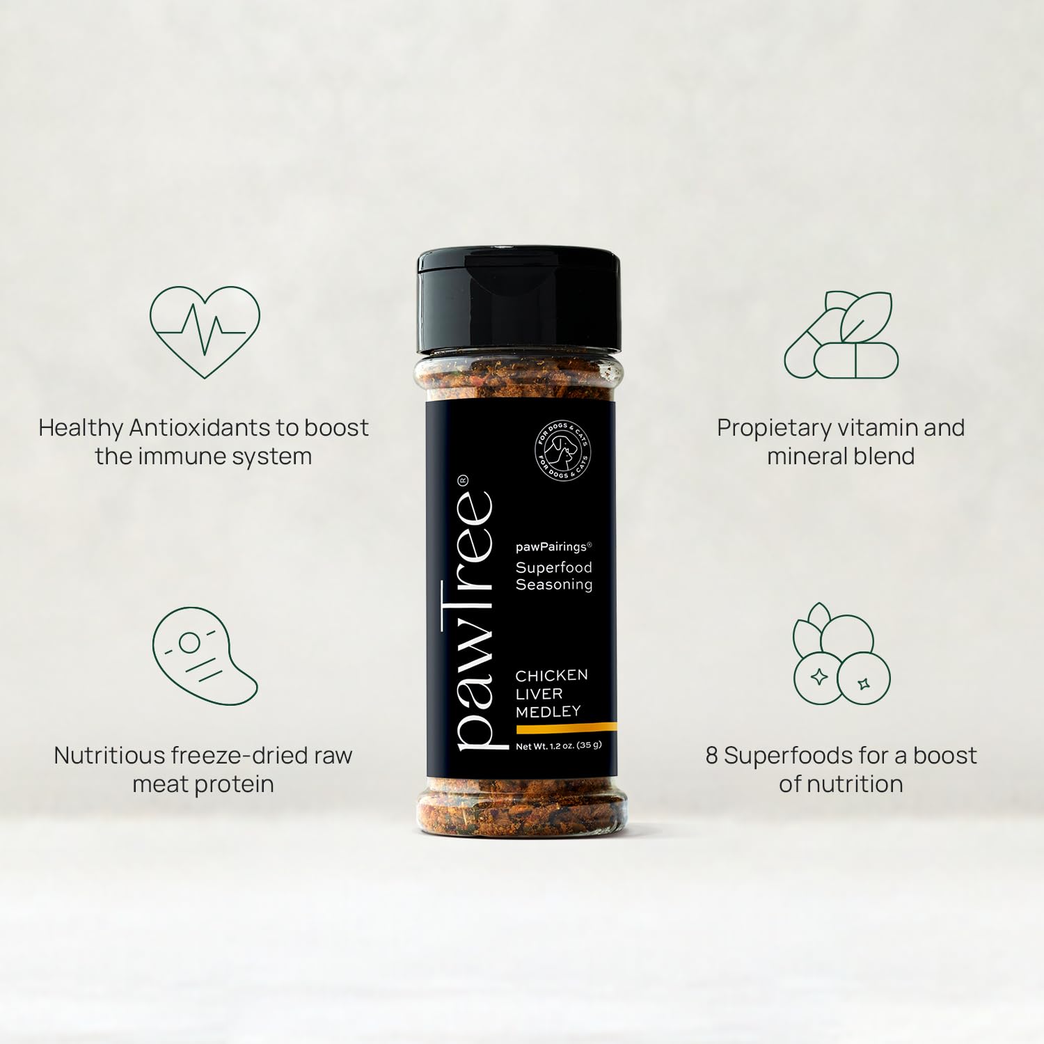 pawTree freeze-dried chicken medley topper on a meal