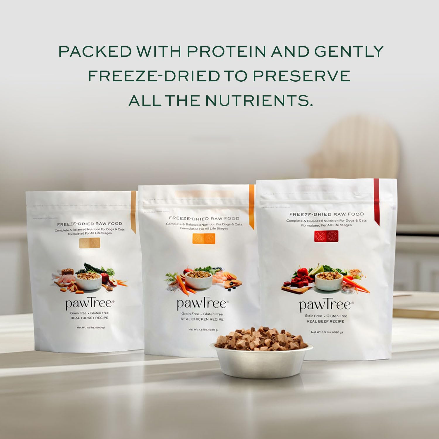 pawTree Freeze-Dried Raw Chicken Recipe ingredients-label highlights real foods and superfoods for vitality.