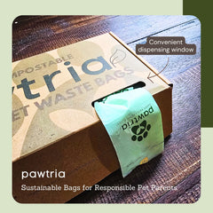 Pawtria leak-proof and odor-proof bags on a walk-ready roll.