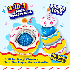 PAWTY Birthday Cupcake Toy close-up of stitching shows durability for tough chewers