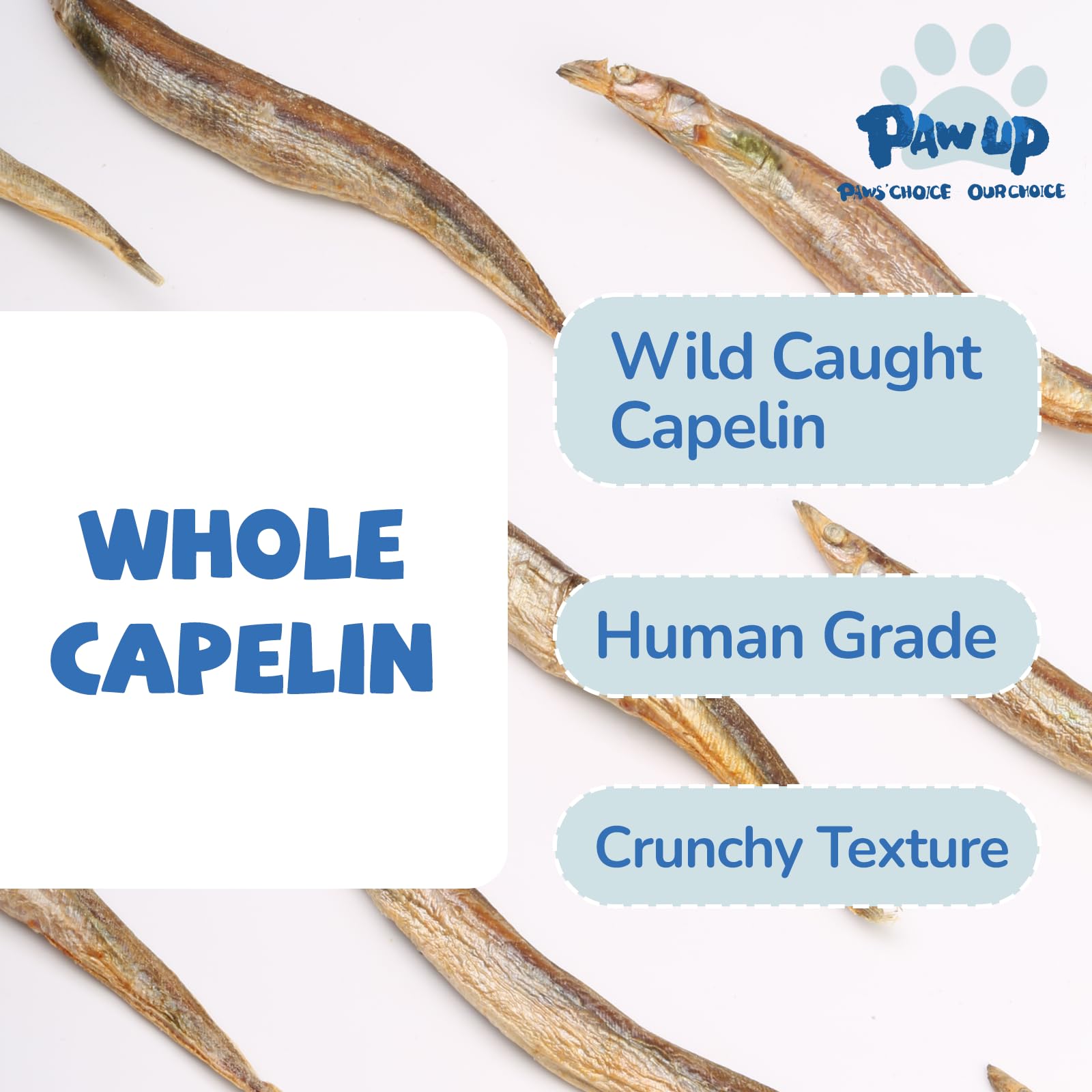 PAWUP Capelin treats: variety of flavors to suit different dogs.