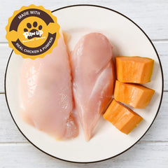 PAWUP chicken and pumpkin ingredients close-up for real ingredients.