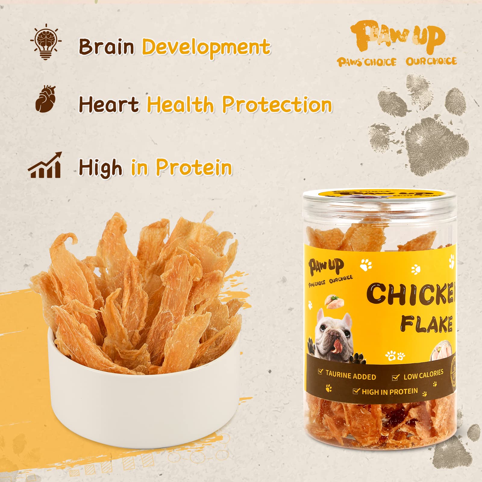 PAWUP Chicken Jerky Crisp Flakes close-up of the crunchy texture for training rewards.