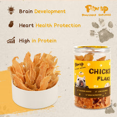 PAWUP Chicken Jerky Crisp Flakes close-up of the crunchy texture for training rewards.