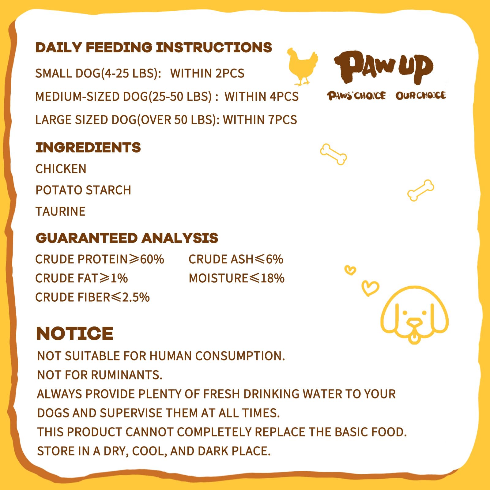 PAWUP Chicken Jerky Crisp Flakes gluten-free and rawhide-free for sensitive dogs.