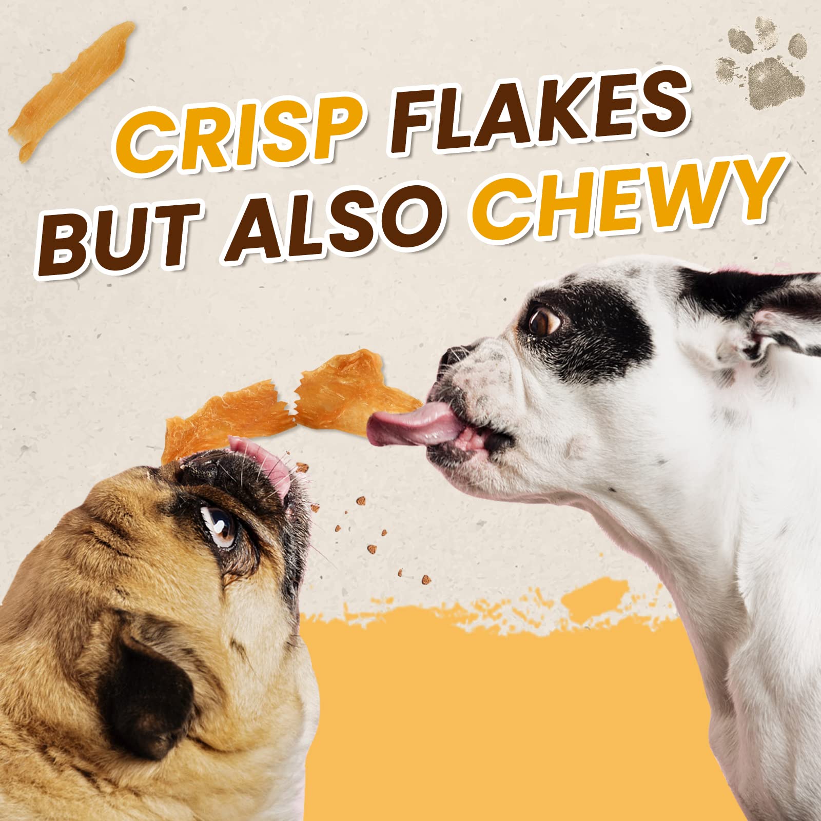 PAWUP Chicken Jerky Crisp Flakes logo noting 1% Taurine added.