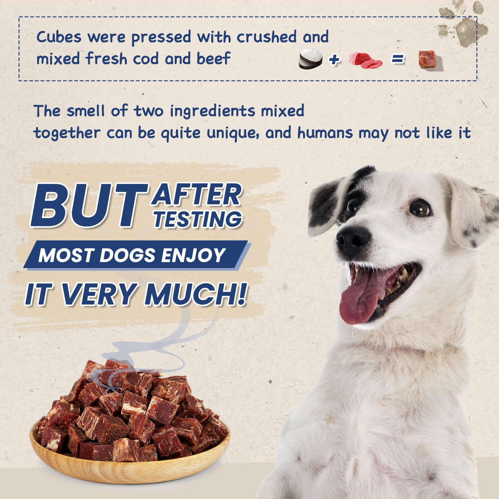 PAWUP cod-beef-cubes closeup texture highlighting chewy, protein-rich bites
