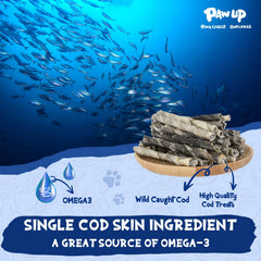 PAWUP Cod Skin Rolls close view emphasizes omega-3 rich skin snack