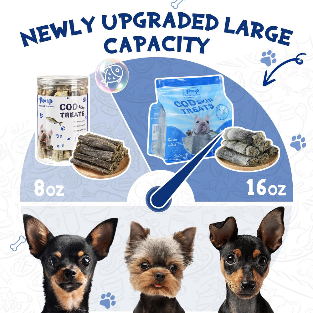 PAWUP Cod Skin Treats dog chewing action, promotes mindful chewing and oral care.