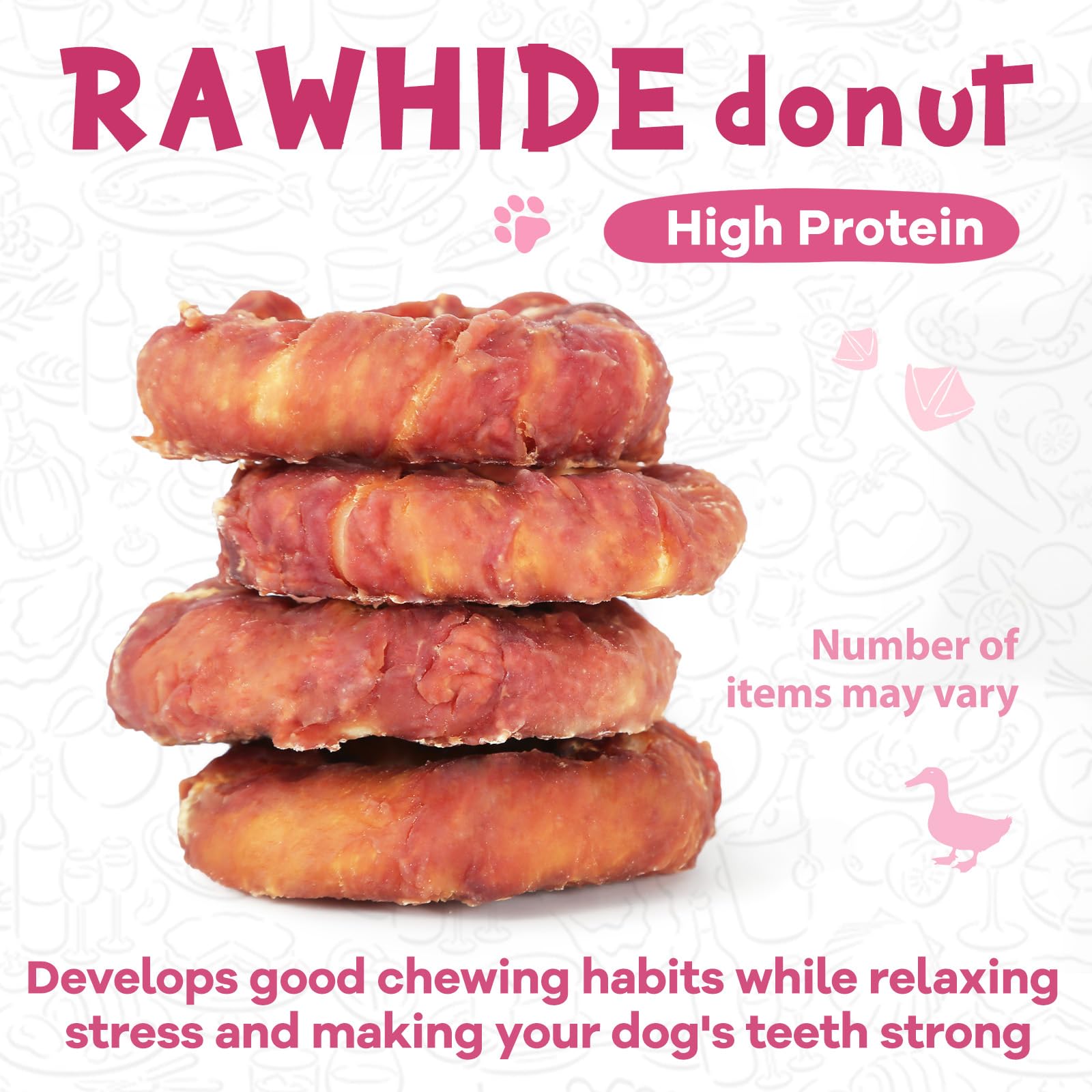 PAWUP Duck Donut Rawhide Dog Chewing Action – engaging and focused play.