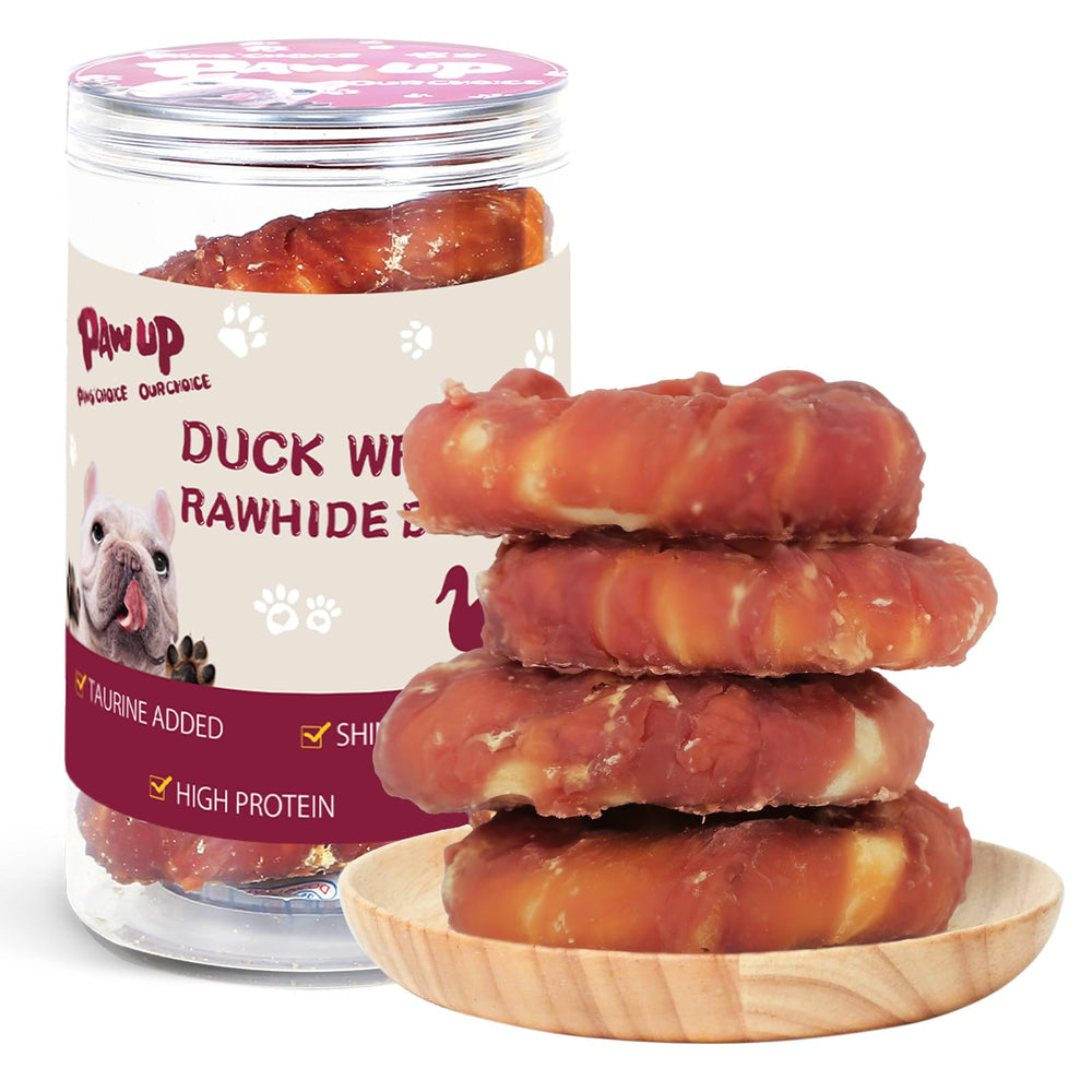 PAWUP Duck Donut Rawhide Ring – durable chew for longer enjoyment and dental care.