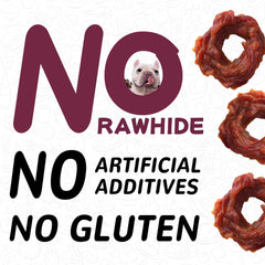 PAWUP Duck Jerky Rings training-use shows hold-and-bond moments with dogs.