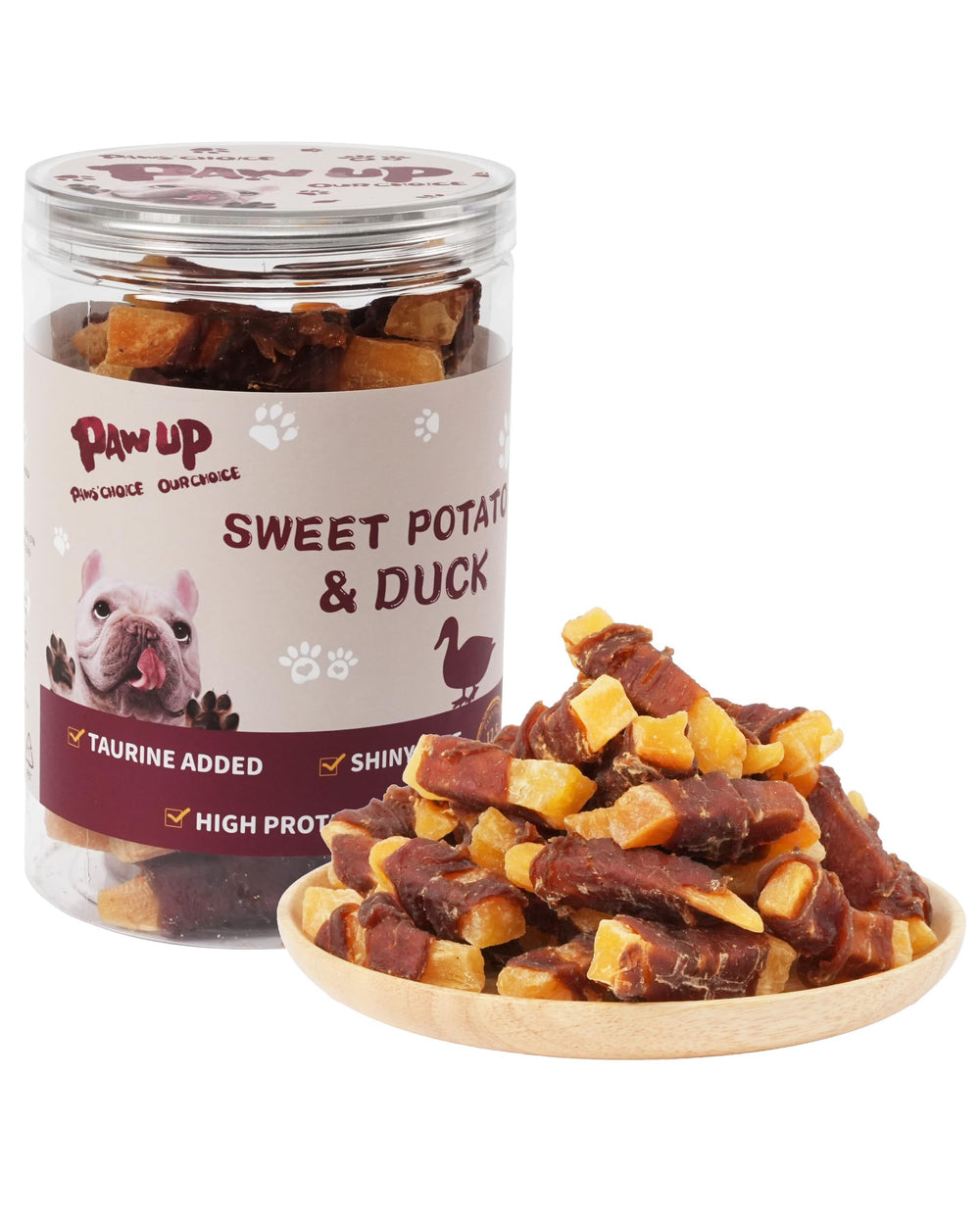 PAWUP duck and sweet potato core treat shown for gentle chewing.