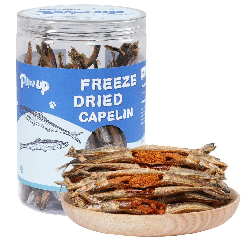 PAWUP Freeze-Dried Capelin with Roe: whole fish for omega-3 and protein.