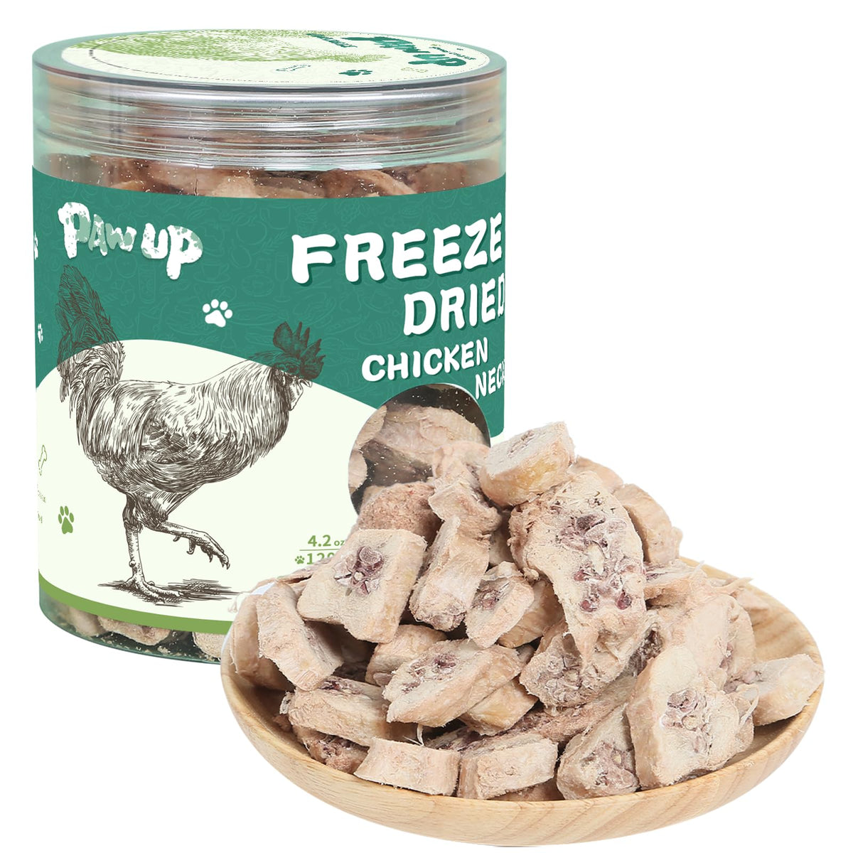 PAWUP Freeze Dried Chicken Necks for medium and large dogs; high-protein chew.