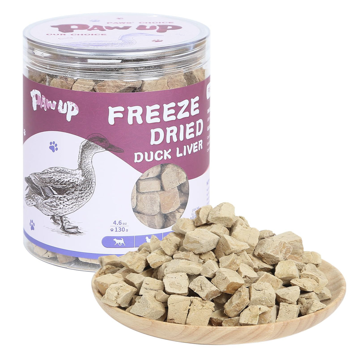 PAWUP freeze-dried duck liver treats pack shot for dogs and cats.