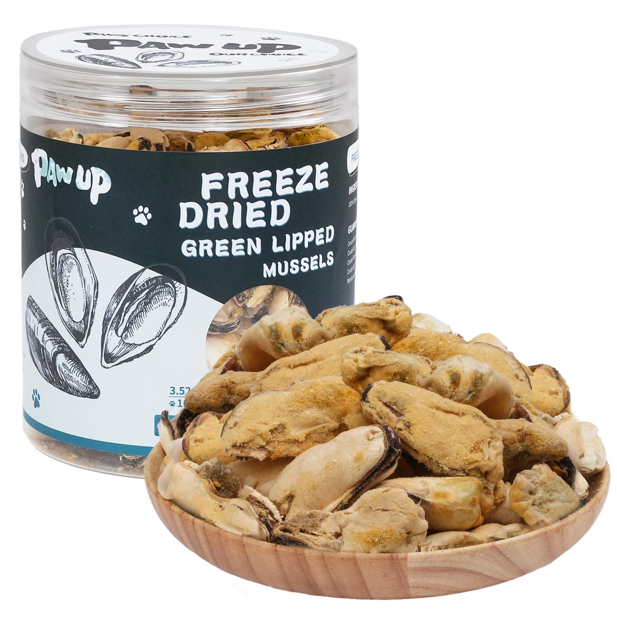 PAWUP freeze-dried green-lipped mussels 3-5oz pack for dog's tasty treat