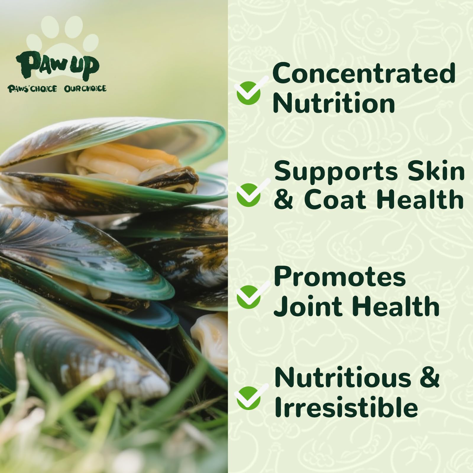 PAWUP freeze-dried mussels close-up highlighting crunchy texture
