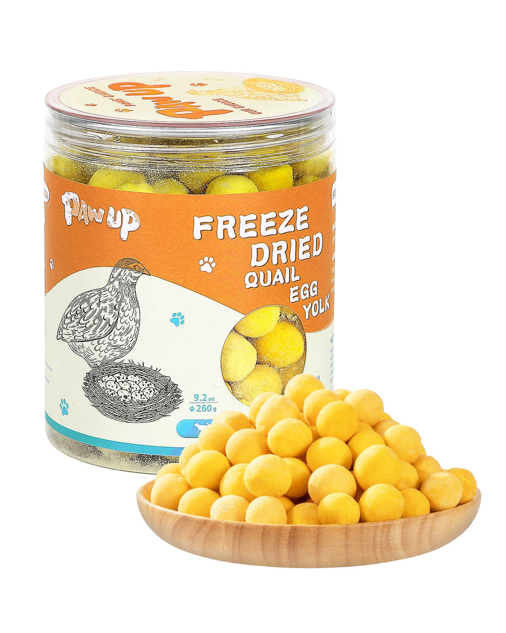 PAWUP freeze-dried quail egg yolk treats in bag, convenient protein snack.
