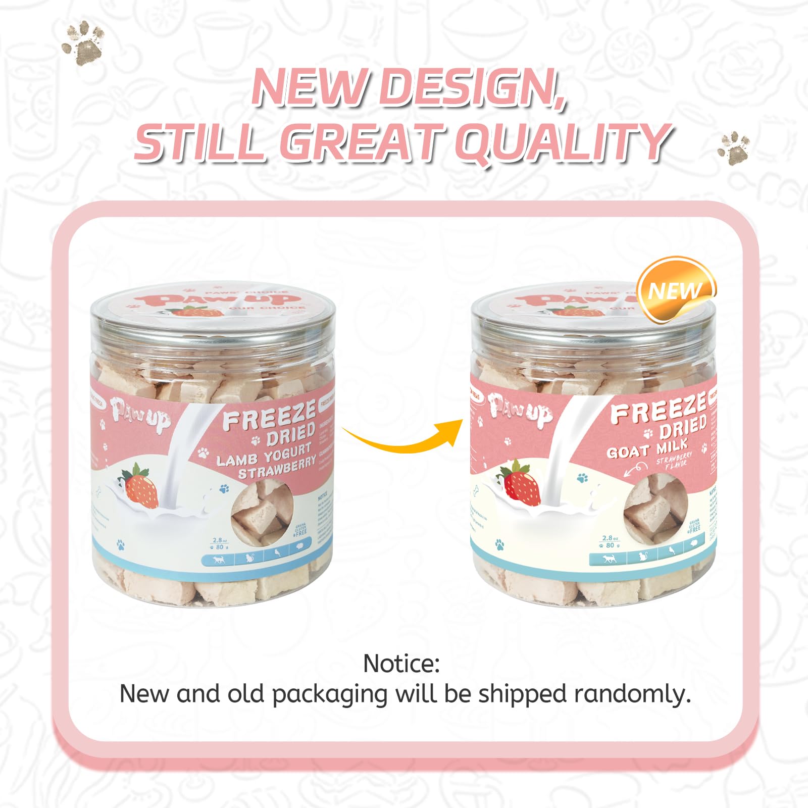 PAWUP label highlights low-lactose, grain-free formula for sensitive stomachs.