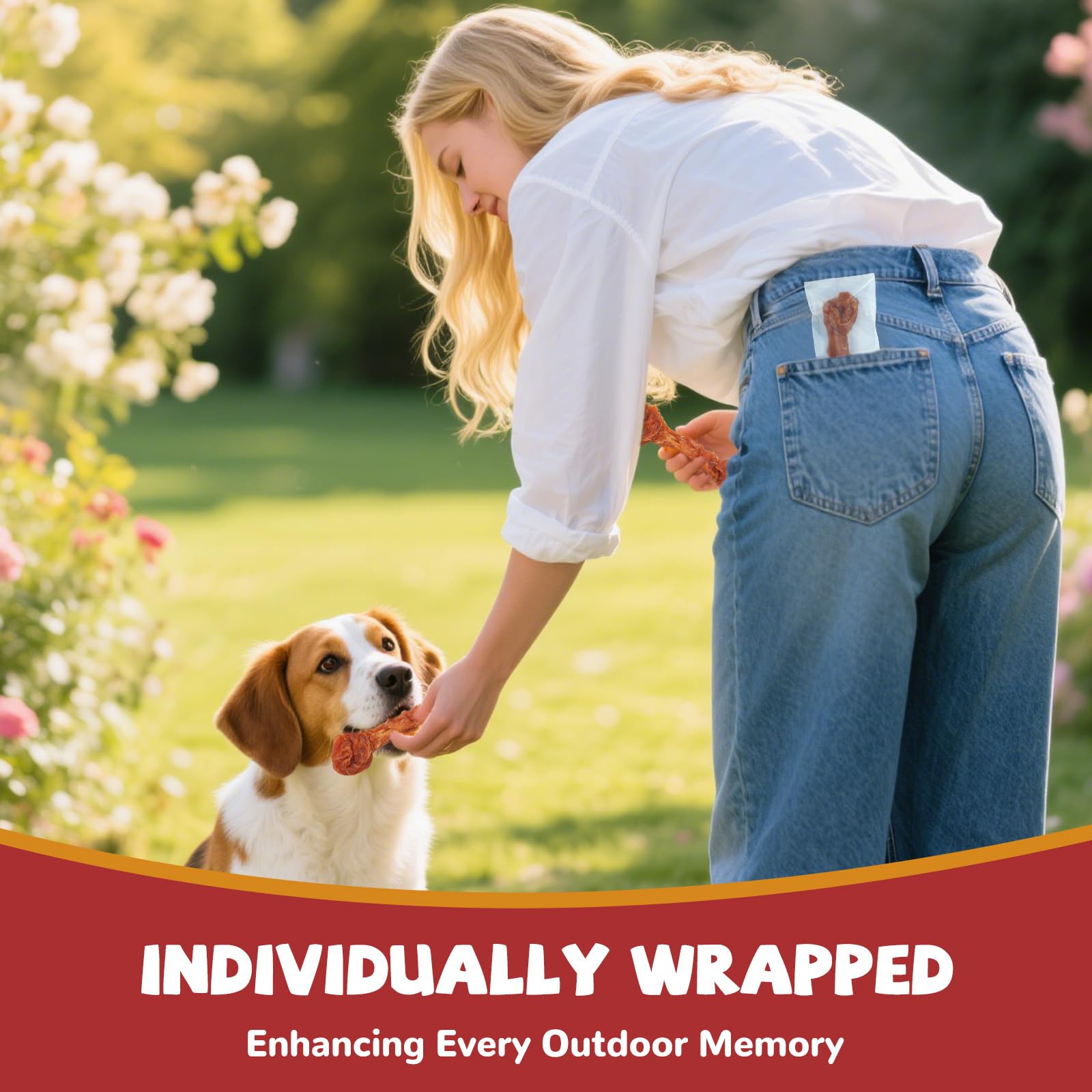 PAWUP turkey jerky wrapped around tendon creates a layered chew experience.