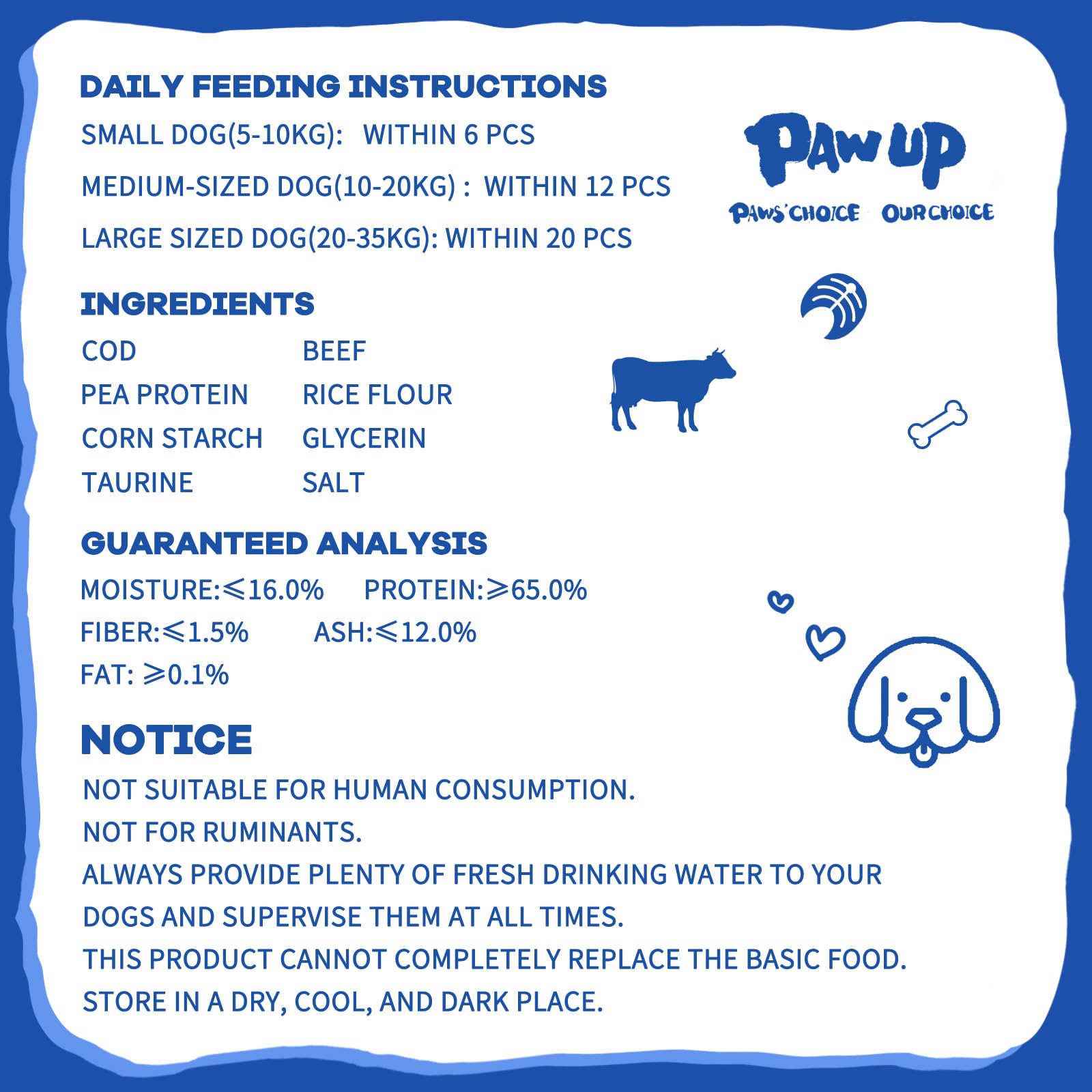 PAWUP beef cod cubes close-up, gluten-free and grain-free